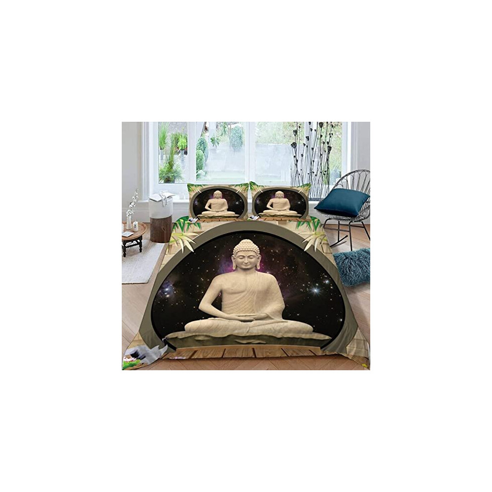 Bamboo Buddha Statue Bedding set 3 pieces Duvet Cover King Size for Kids Children Teens Adults 3D Printed Zen Microfiber Comforter Cover with Zipper 1