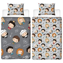 Friends TV Show Single Duvet Cover - Chibi Design - Officially Licensed Reversible Bedding set with matching Pillowcase