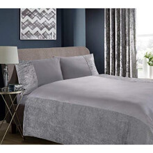 RayyanLinen RAYYAN LINEN Crushed Velvet Duvet Cover Bedding Set with Pillowcases in Charcoal Grey or Grey Silver (Belgravia Grey Silver, SUPER KING)
