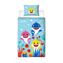 Character World Baby Shark Single Duvet Cover Officially Licensed | Reversible 2 Sided Rainbow Design with Matching Pillowcase, Polycotton Multicolor
