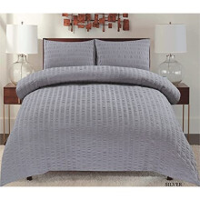 Seersucker Duvet Cover Sets Luxury Natural Microfiber Soft Cosy Easy Care Quilt Bedding Set with Pillowcases (Single, Silver)