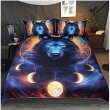 Wolf bedding Duvet Cover Set 3 Pieces animal print Printed Soft Microfiber teenager bedding with Zipper Closure (Double)