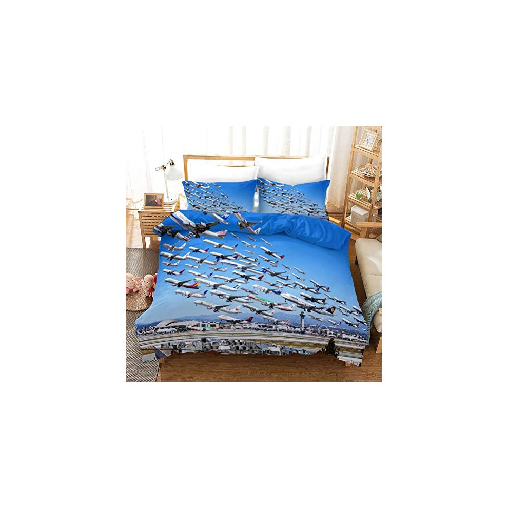 Duvet Cover Set Modern Aviation Airplane Helicopter Theme Men and Teenagers Comfortable Durable Bedding Set Dreamy Aircraft Home Decoration (Aircraft