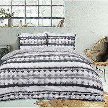Sleepdown Tie Dye Geo Mono Black White Reversible Duvet Cover Quilt Tassel Pillow Cases Bedding Set Soft Easy Care - Super King (220cm x 260cm)