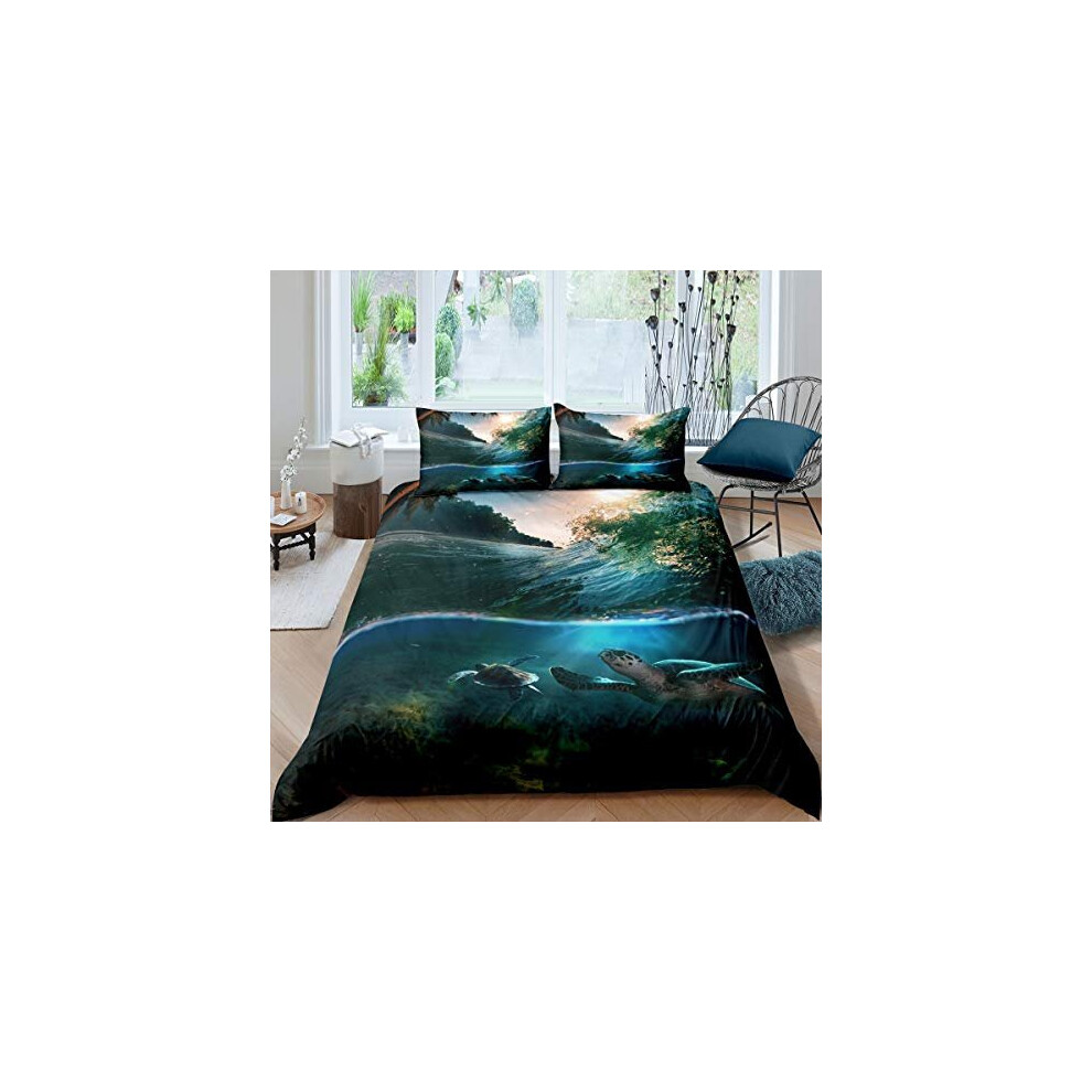 Ocean Duvet Cover Set 3D Sea Turtle Printed Bedding Set for Kids Boys Adults Sea Wave Nature Comforter Cover Underwater Animal Quilt Cover Bedroom