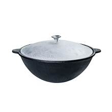 TEXAS CLUB Cast Iron Pot Uzbek Kazan with Aluminum Lid for Kamado Bono Media/Grande/Limited Grills, 8 L