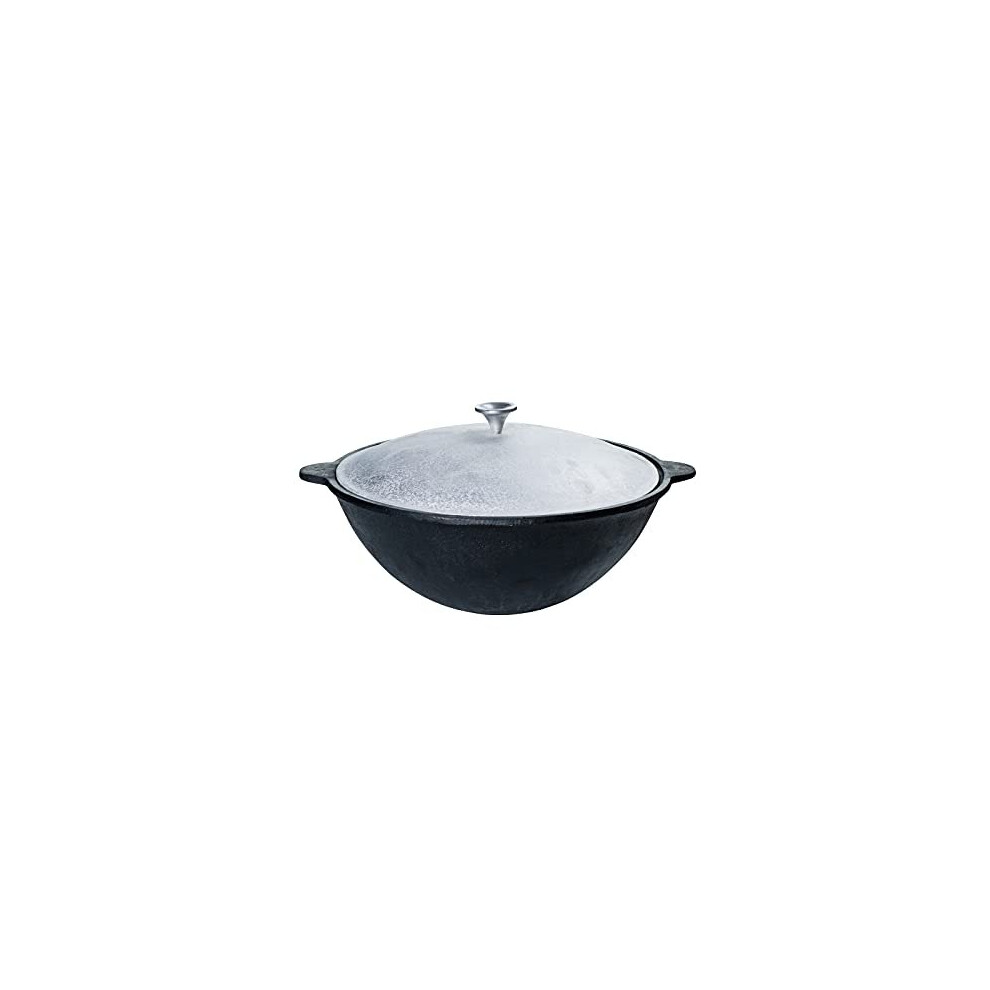 TEXAS CLUB Cast Iron Pot Uzbek Kazan with Aluminum Lid for Kamado Bono Media/Grande/Limited Grills, 8 L