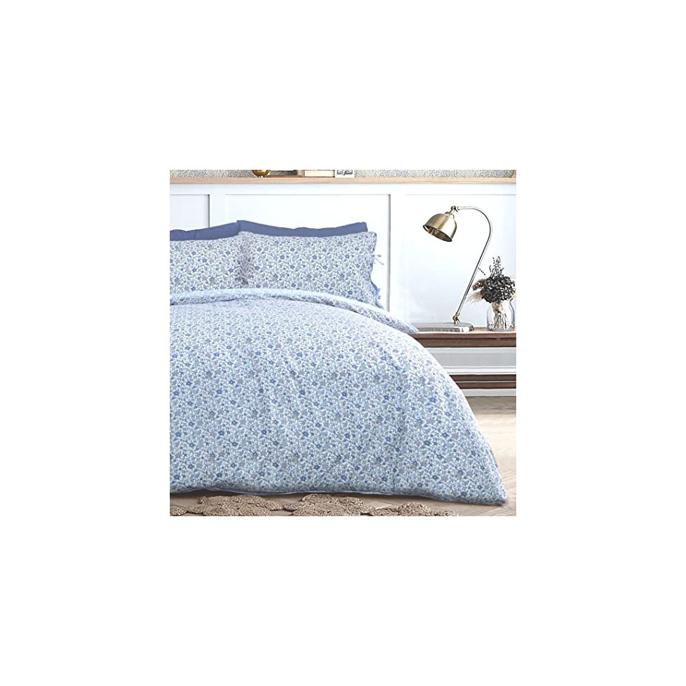 Sleepdown Ditsy Flowers Blue White Reverse Soft Easy Care Duvet Cover Quilt Bedding Set Pillowcase With Ties - Double (200Cm X 200Cm) Blue,White