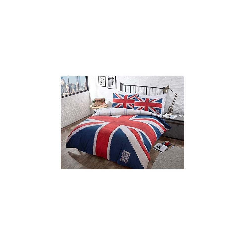 CnA Stores - Denim Blue Double Union Jack England Duvet Cover Reversible Bedding Set With Pillowcases