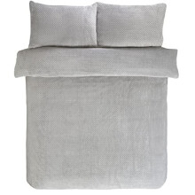 Sleepdown Waffle Teddy Fleece Silver Warm And Cosy Reversible Soft Duvet Cover Quilt Bedding Set With Pillowcases - King (220cm x 230cm)