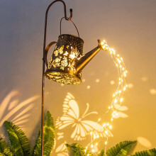 Watering Can Solar Lights Outdoor Garden, New Solar Butterfly Garden Lights Waterproof with 36 LED String Lights,Solar Waterfall Fairy Lights