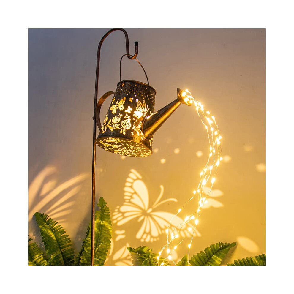 Watering Can Solar Lights Outdoor Garden, New Solar Butterfly Garden Lights Waterproof with 36 LED String Lights,Solar Waterfall Fairy Lights