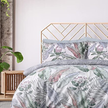 Sleepdown 100% Pure Cotton Leaf Floral Multi Tropics Grey Reversible Duvet Cover Quilt Pillow Cases Bedding Set Soft Easy Care - Double (200cm x