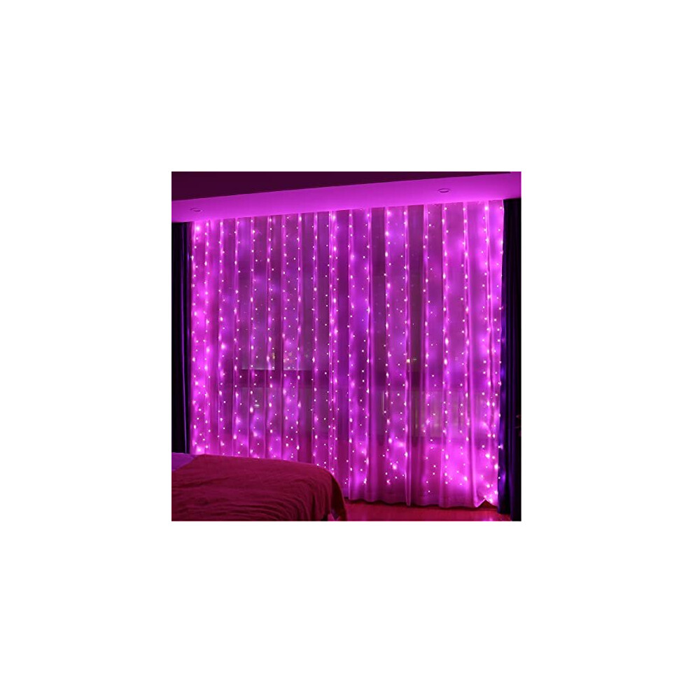 HXWEIYE 300LED Pink Fairy Curtain Lights with Remote Timer Adjustable Brightness for Bedroom, 3mx3m USB Powered 8 Modes Window Fairy String Lights for