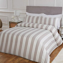 Sleepdown Glitz Stripe Luxury Lurex Jacquard White Mink Easy Care Soft Cosy Duvet Cover Quilt Bedding Set with Pillowcases - King (220cm x 230cm)