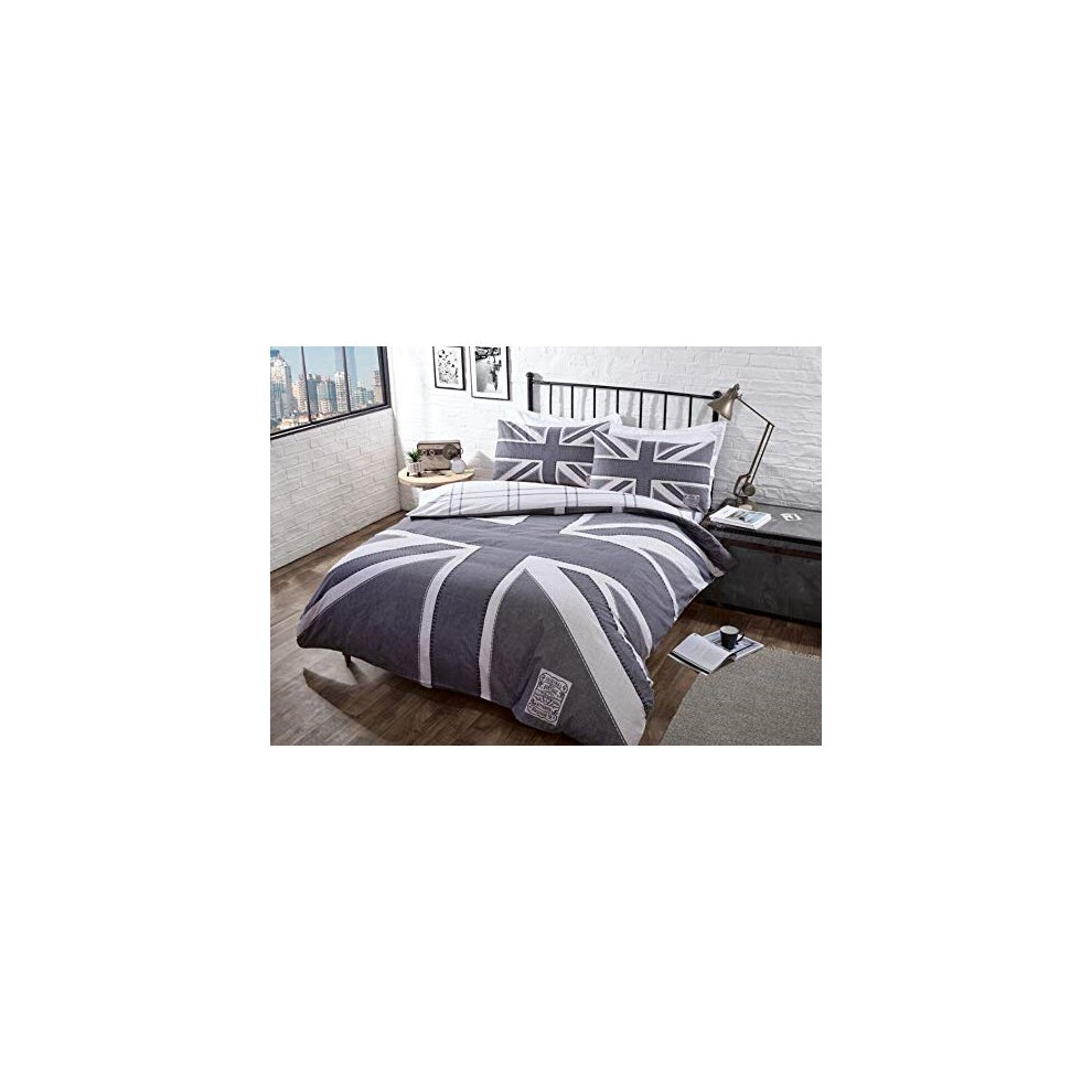Cna Stores - Denim Union Jack England King Duvet Cover Reversible Bedding Set With Pillowcases Grey