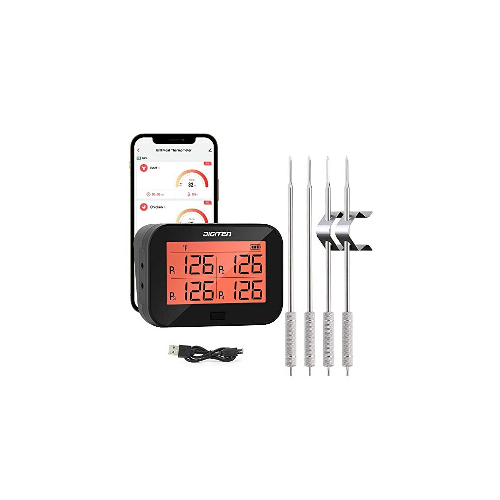 Digital Bluetooth BBQ Grill Meat Thermometer with 4 Probes, Instant-Read Meat Thermometer for Grilling, Temp Alarm Function, Food Thermometer for-image-OPC-PB8HFKW-NEW