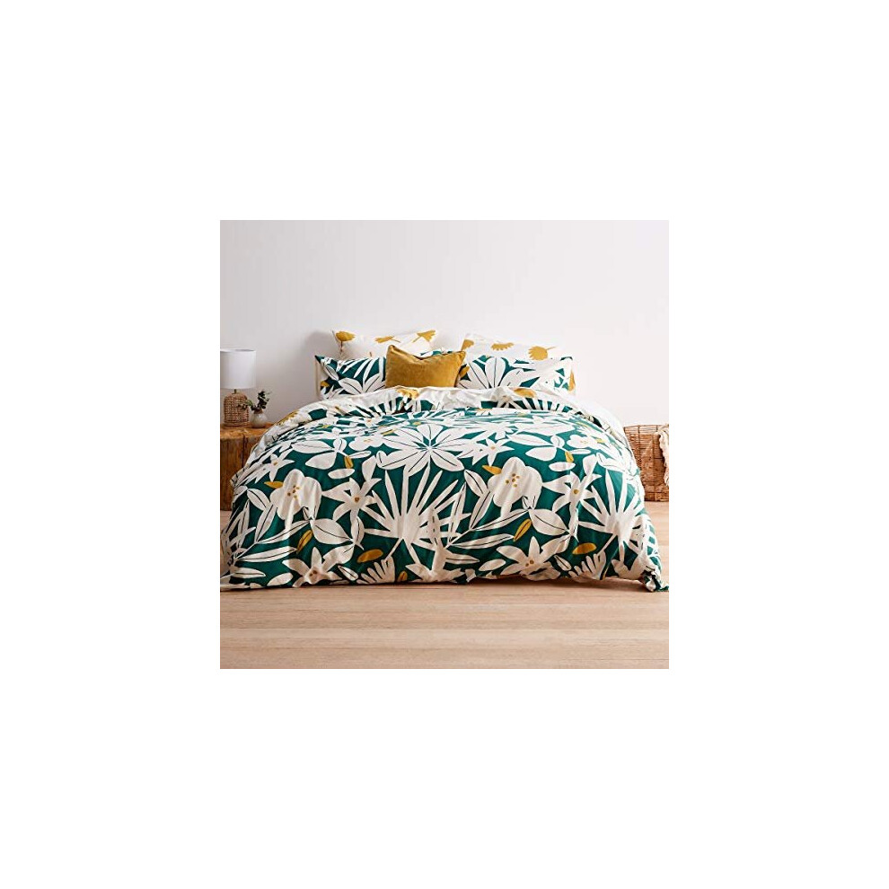 Sleepdown Arren Dramatic English Floral Teal White 100% Pure Cotton Ease Care Reversible Duvet Cover Quilt Bedding Set with Pillowcase - Single (135cm