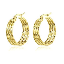 Yumay Jewellery 9ct Gold 3 Layer Twisted Hoop Earrings for Women. (UK Fashion Earrings101901)
