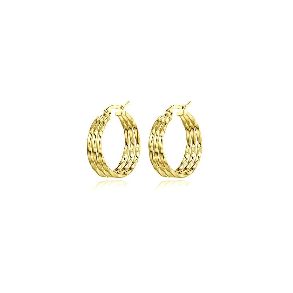 Yumay Jewellery 9ct Gold 3 Layer Twisted Hoop Earrings for Women. (UK Fashion Earrings101901)