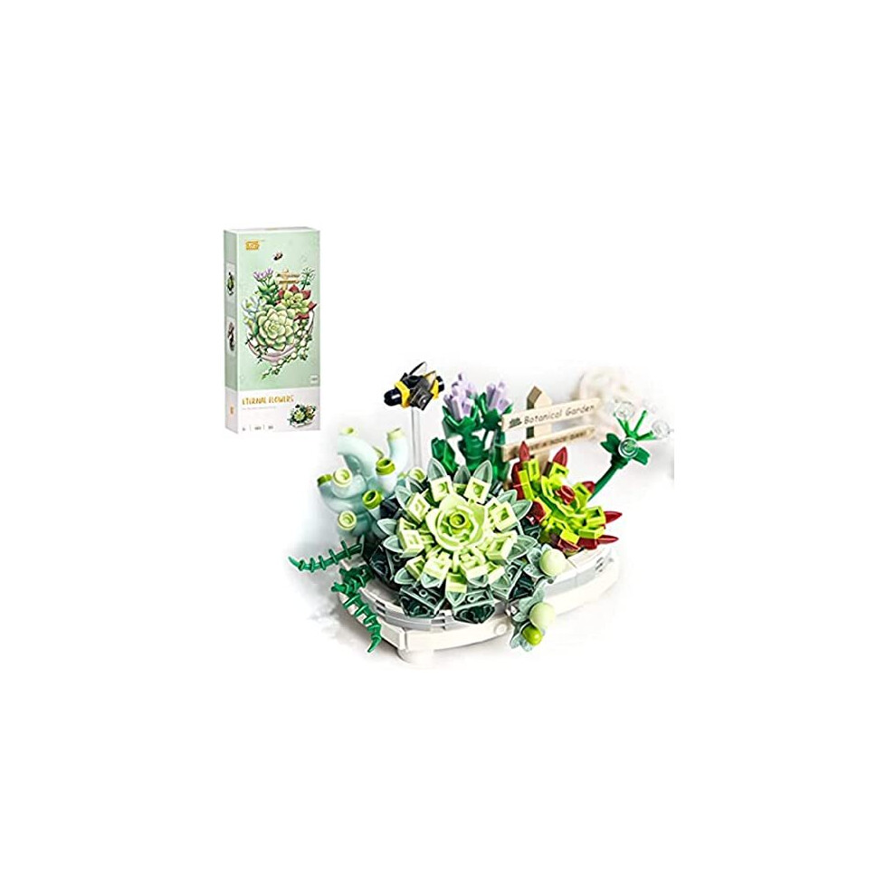 Bonsai Building Kit, Succulent Bonsai Model Building Set, 398 Pcs Mini Artificial Flowers Building Kits, DIY Bouquet Building Bricks for Adults and