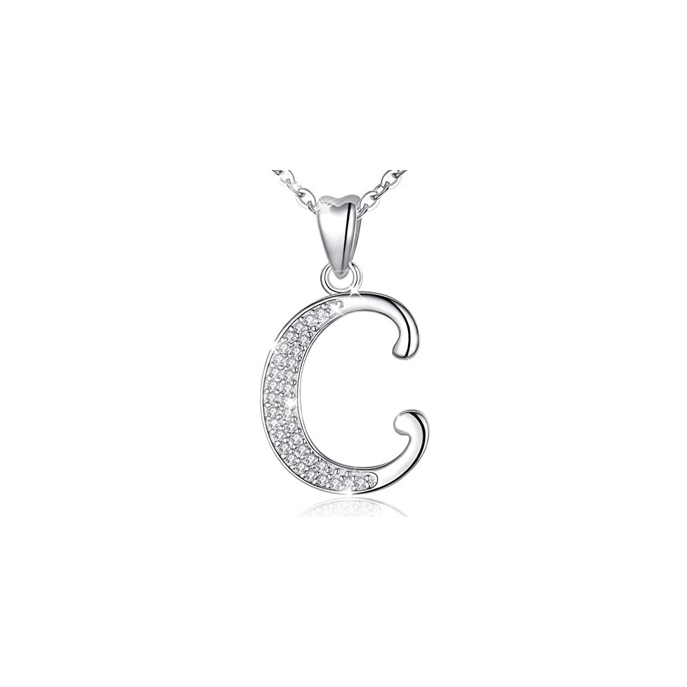 Initial Necklace Sterling Silver Letter Necklace Letter C Alphabet Personalized Pendant Jewellery with Cubic Zirconia Gifts for Women Girls AEONSLOVE