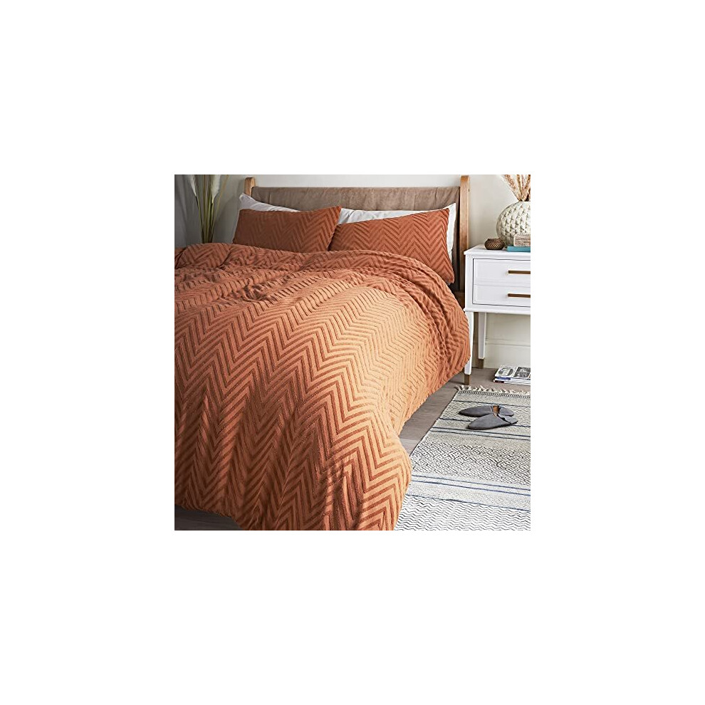 Cosmo Living Tufted Embossed Terracotta Duvet Set Super Soft Easy Care Designer Duvet Cover Quilt Bedding Set - Double (200cm x 200cm) + 2 Matching