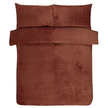 Sleepdown Waffle Teddy Fleece Rust Burnt Orange Warm And Cosy Reversible Soft Duvet Cover Quilt Bedding Set With Pillowcases - Super King (260cm x