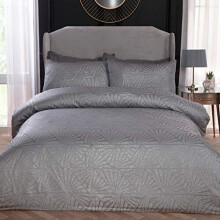 Sleepdown Super Soft Geometric Luxury Lurex Jacquard Silver Deco Easy Care Cosy Duvet Cover Quilt Bedding Set with Pillowcase - Single (135cm x 200cm)