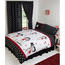 Double Bed Betty Boop Super Star, Duvet/Quilt Cover Bedding Set Fully Reversible, Singing and Dancing Music Notes Hearts Wink Lips Kiss Pudgy Dog