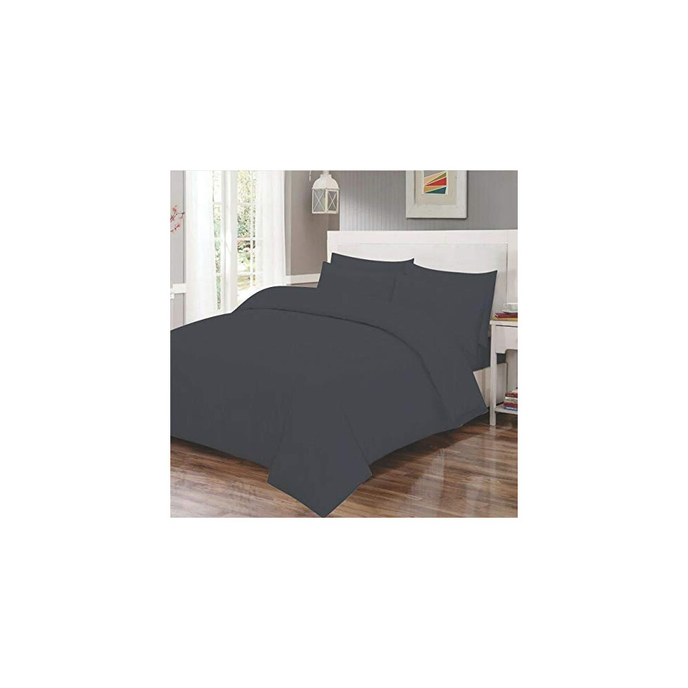 GMTEXTILES 100% Egyptian Cotton Duvet Quilt Cover & Pillowcase (Charcoal, Double 200 x 200 cm)