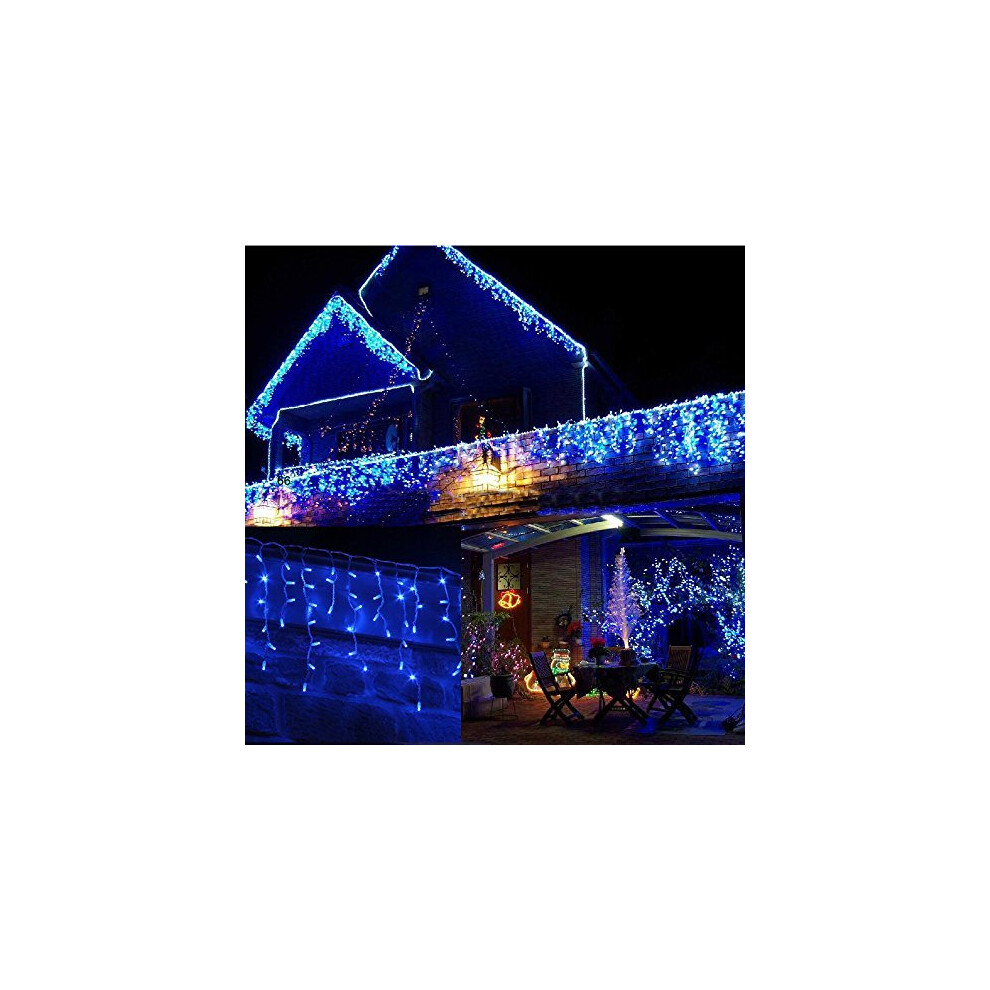 Icicle Christmas Fairy Lights Waterproof Outdoor/Indoor use. Blue 300 LED 6M Wide 60 Drops Plus a Massive 10M Lead Cable, 8 Modes, Low Safe Voltage