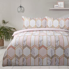Sleepdown Geometric Metallic Marble Blush Pink Reversible Soft Cosy Easy Care Duvet Cover Quilt Bedding Set with Pillowcases - Super King (260cm x