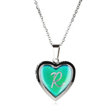 R Letter Girls Personalised Heart Shaped Mood Locket Pendant Monogram Initial Kids Necklace