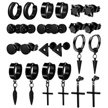 ONESING 12 Paar Ohrringe f   r Herren, schwarze Ohrstecker, Herrenohrringe, schwarze Creolen, Edelstahl-Ohrring-Set, Schmuck, Piercings f   r M   nner