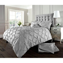 Pintuck Duvet Cover and Pillowcases Set Poly cotton Bedding (Alford Silver, Super king)