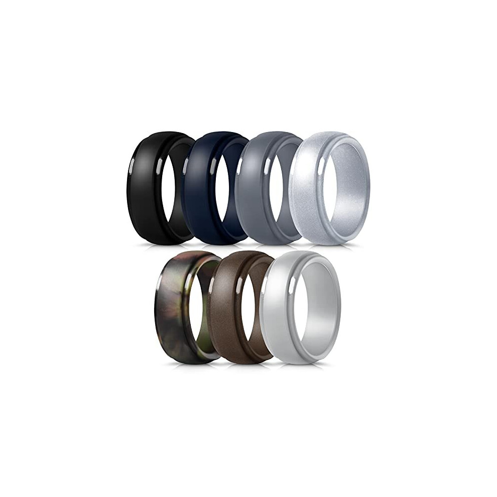 Photos - Ring Mokani Silicone  for Men, 7-Pack Step Edge Sleek Design Rubber Wedding Bands, Comfortable Fit Skin Safe Durable Affordab