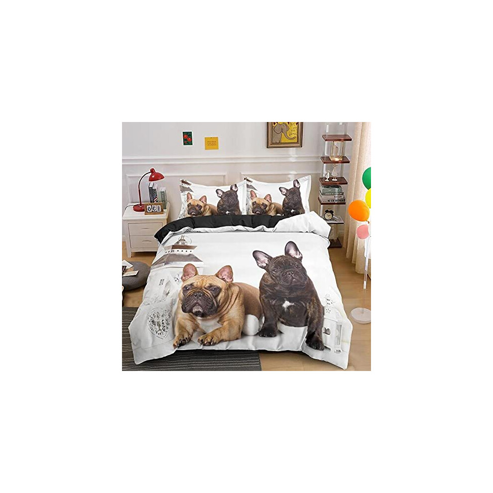 Double Bedding Duvet Set French Bulldog Dog - 110gsm Washed Microfiber Duvet Cover Sets with Zipper Closure,1 Comforter Cover for Bedroom Decor with 2
