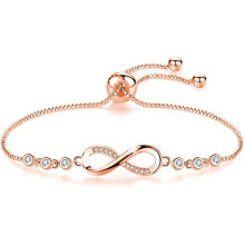 Cosie Lily Infinity Heart 14K Rose Gold Plated Bracelet Cubic Zirconia Adjustable Love Bracelets for Women Ladies Jewelry Gifts