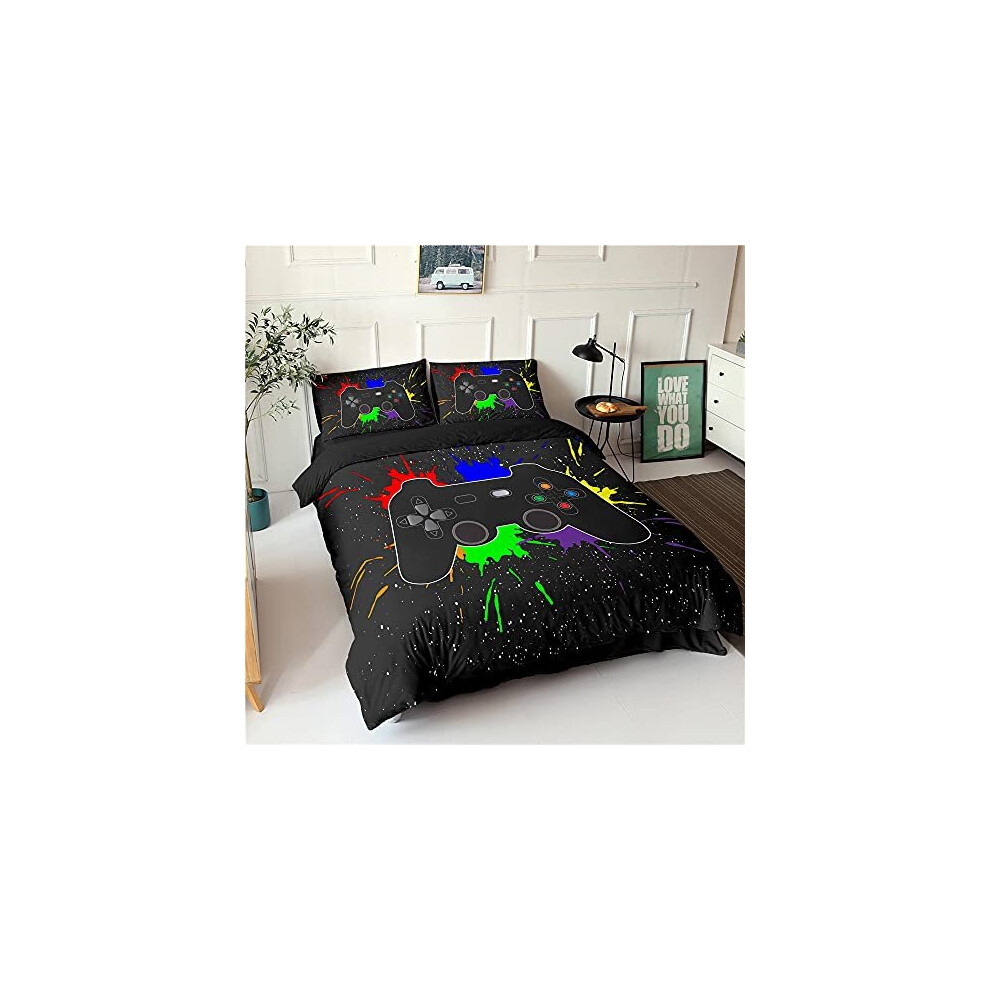 PEIHUODAN Gamer Bedding Set Single Boys Double King Size Multicoloured Zipped Duvet Covers Set Gamer Teenage Boy Kids Men Gamepad Graffiti Pattern