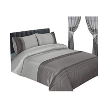Sterling Mill Luxury Opal Faux Silk Bedding Duvet Cover Set Including Pillowcases (Silver & Charcoal, Super King)