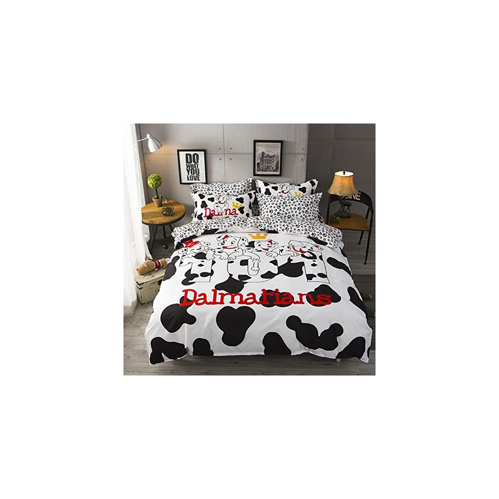 Kids Cute Dog Duvet Cover Set Cartoon Puppy Dalmatian Animal Bedding Set Single Size For Boys Girls Children Bedroom Decor Ultra Soft Black White Pet