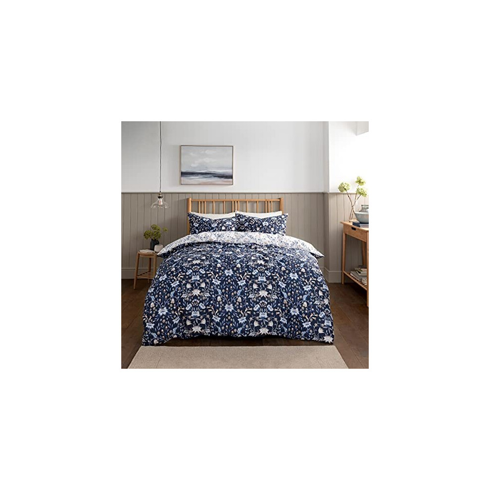 Sleepdown Floral Damask Navy Blue White Reversible Duvet Cover Quilt and Pillow Cases Bedding Set Soft Easy Care - King (230cm x 220cm)