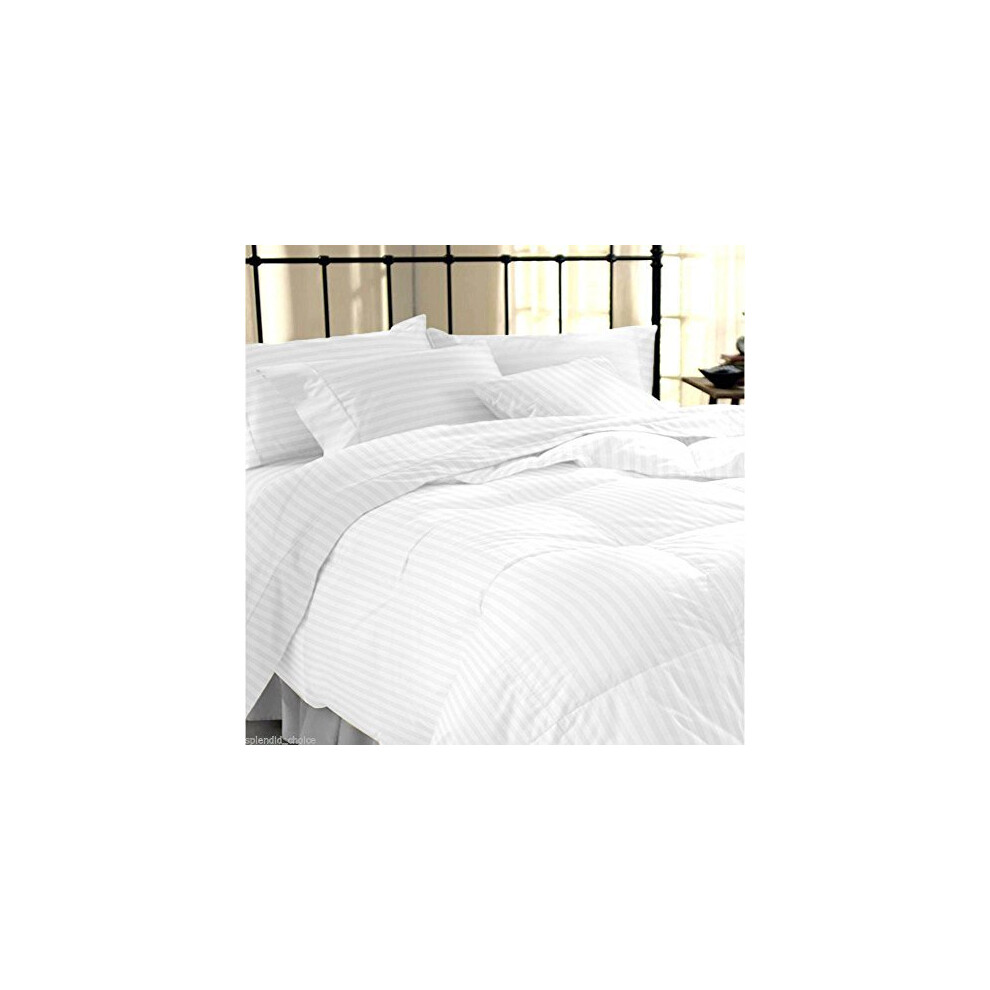 Sapphire Collection Complete Set 7pcs 100% Stripe TC400 Egyptian Cotton Duvet Cover 4 Pillow Cases Set + Fitted Sheet+Flat Sheet (King)