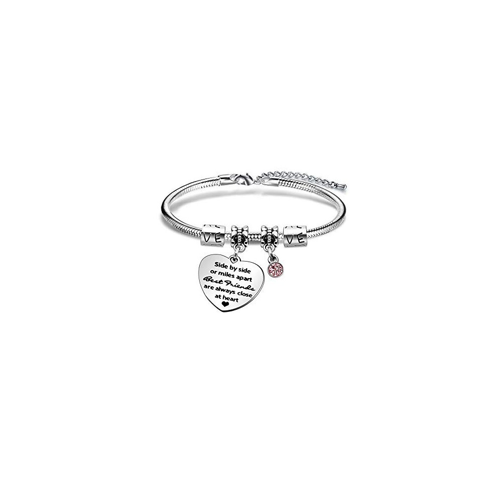 KENYG Side by Side Or Miles Apart Best Friends are Always Close at Heart Silver Crystal Bracelet Bangle for Women