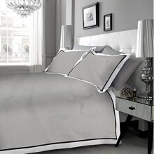 Rayyan Linen Mayfair Duvet Cover Set 100% Egyptian Cotton 200 Thread Count with Pillowcases (Mayfair Grey Silver Black White, Double)