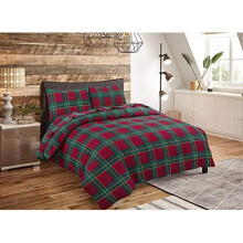Rohi Duvet Cover and Pillowcase Set - 100% Cotton Tartan Flannelette Fleece Quilt Cover (Double, Red)