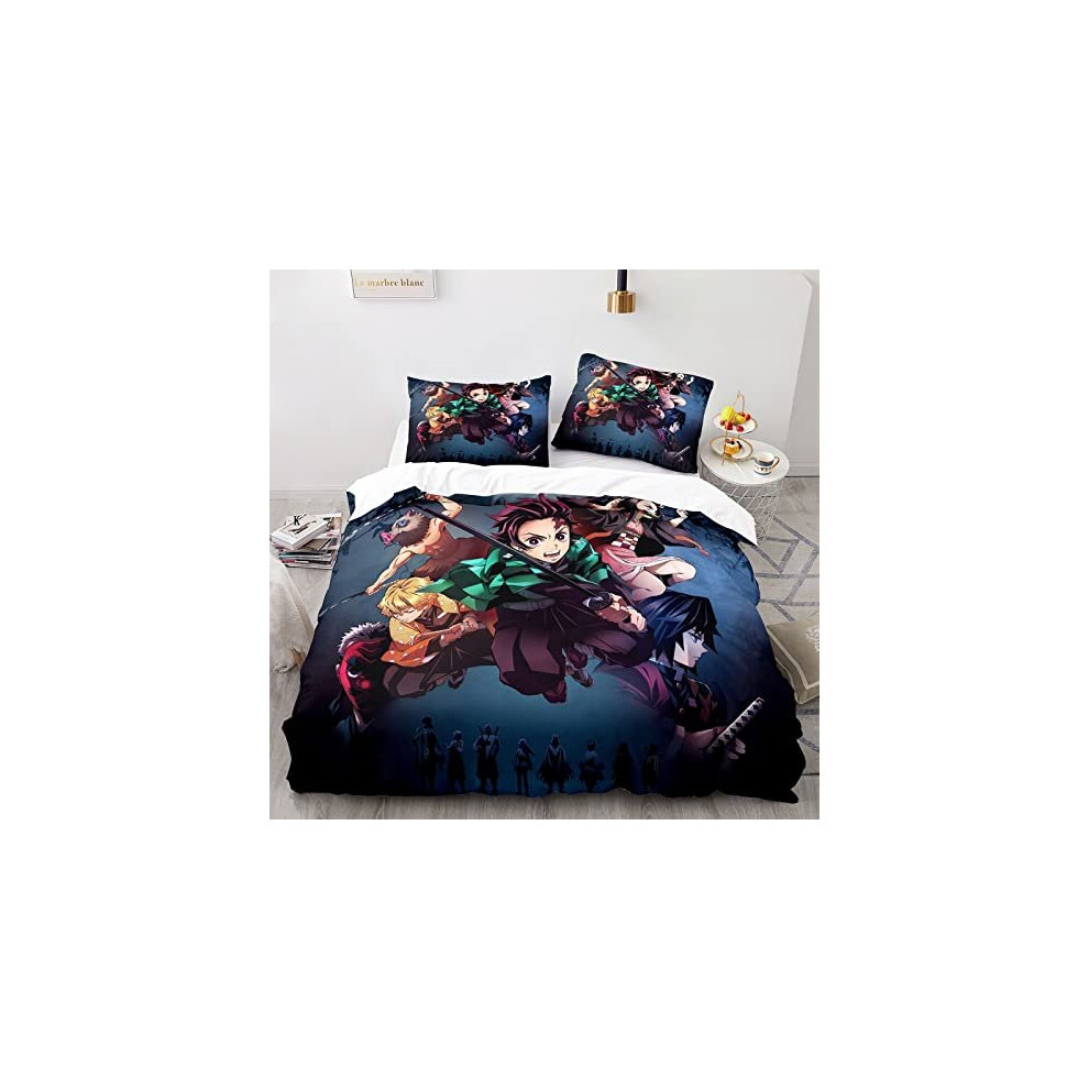 PTNQAZ Anime Demon Slayer Devil's Blade Duvet Cover Set Pillow Case Kimetsu No Yaiba Cartoon Bedding Set For Girls (Single,3)