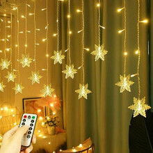 Snowflake Window Curtain Lights, 13ft 96 LED Snowflake Christmas Icicle Lights with Remote,18 Drops,8 Modes Twinkle Fairy Light for Christmas