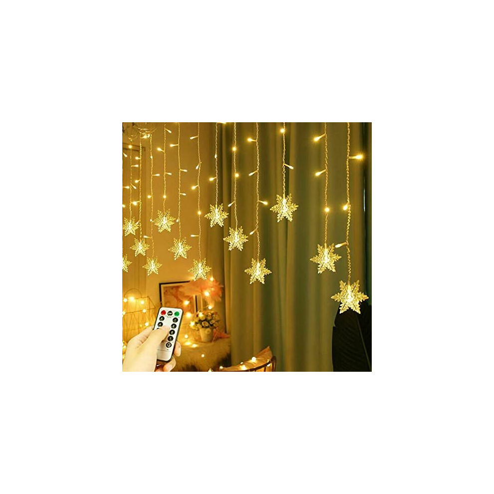 Snowflake Window Curtain Lights, 13ft 96 LED Snowflake Christmas Icicle Lights with Remote,18 Drops,8 Modes Twinkle Fairy Light for Christmas